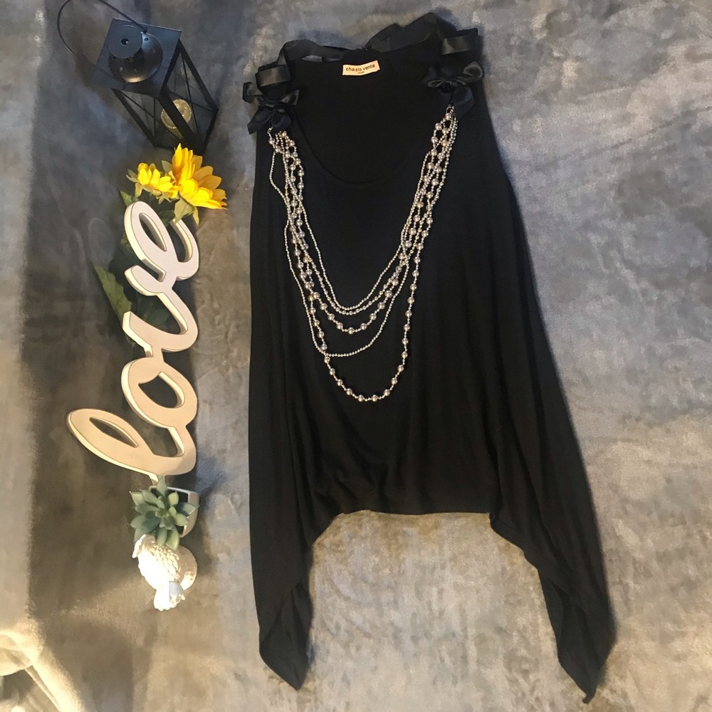 SALE! 🖤Black Blouse w/Ribbons & Beads 🖤